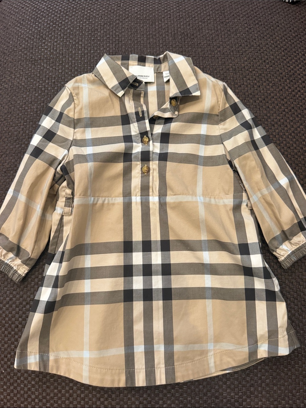 Burberry Tan Plaid Button-Front Girls Tunic